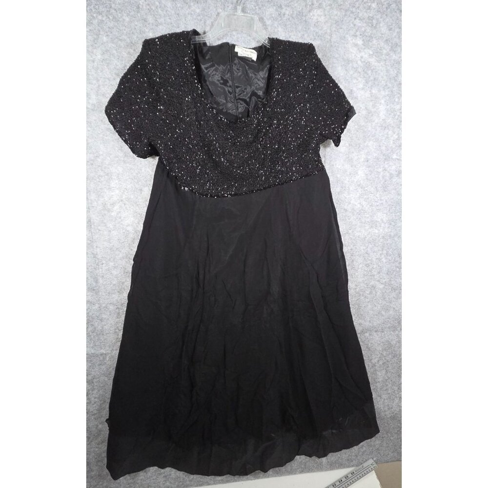 Papell Boutique Evening Women's Mini Dress Short Sleeve Flowy Black Size 20 - Picture 1 of 5